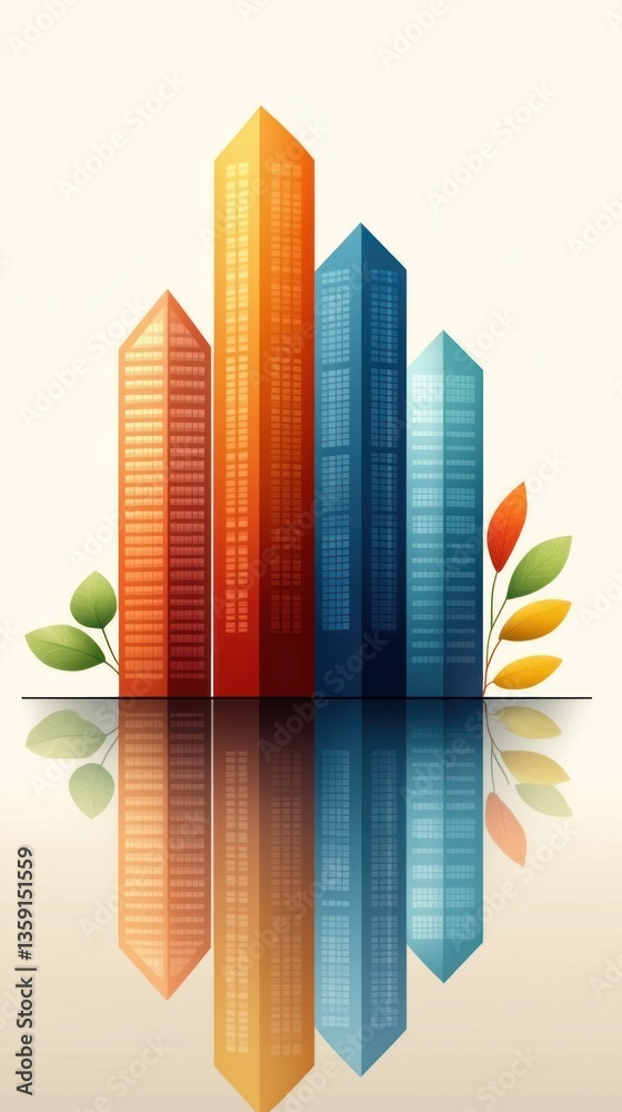 Poster Colorful Skyscrapers with Reflection in Modern Style Design for Urban Themes and Projects