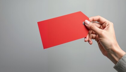 Obraz premium Hand holding red card with neutral background