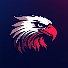 Fototapeta premium Eagle silhouette against the background of bright fireworks and the American flag 