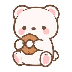 Fototapeta premium Cute bear eating a cookie kawaii illustration character vector