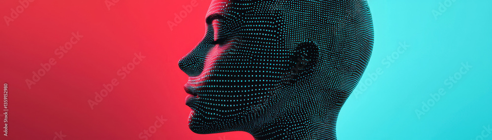 Wall mural digital representation of human head with mesh pattern, symbolizing artificial intelligence and data