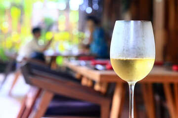 A glass of white wine on a blurred abstract background, alcohol, relaxation