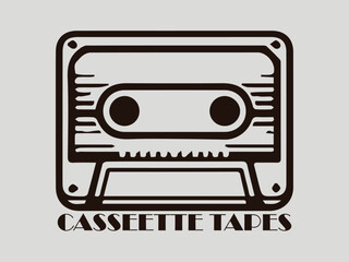 Stylized audio cassette tape illustration with a retro design, evoking nostalgia for vintage music, illustration cassette tape logo vector