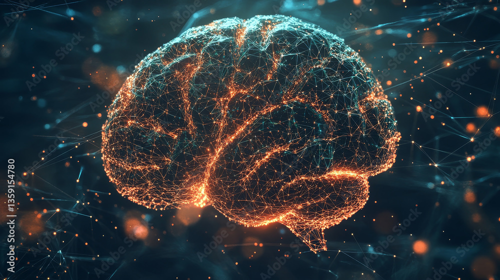Poster global network. blockchain 3d illustration. neural networks and artificial intelligence. concept of 