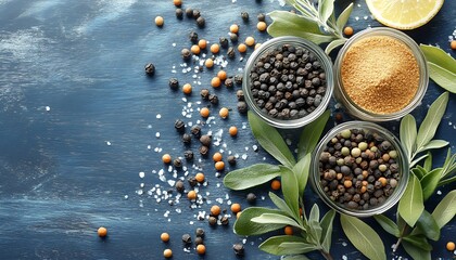 Fototapeta premium Spices and Herbs on Dark Wood.