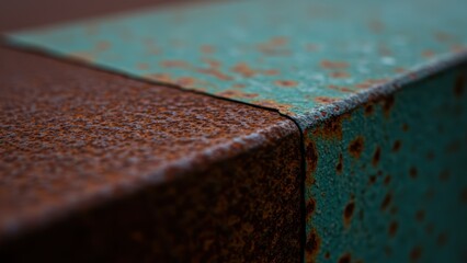 Obraz premium Close up of rusty metal surfaces with orange rust and green patina highlighting industrial decay and artistic texture