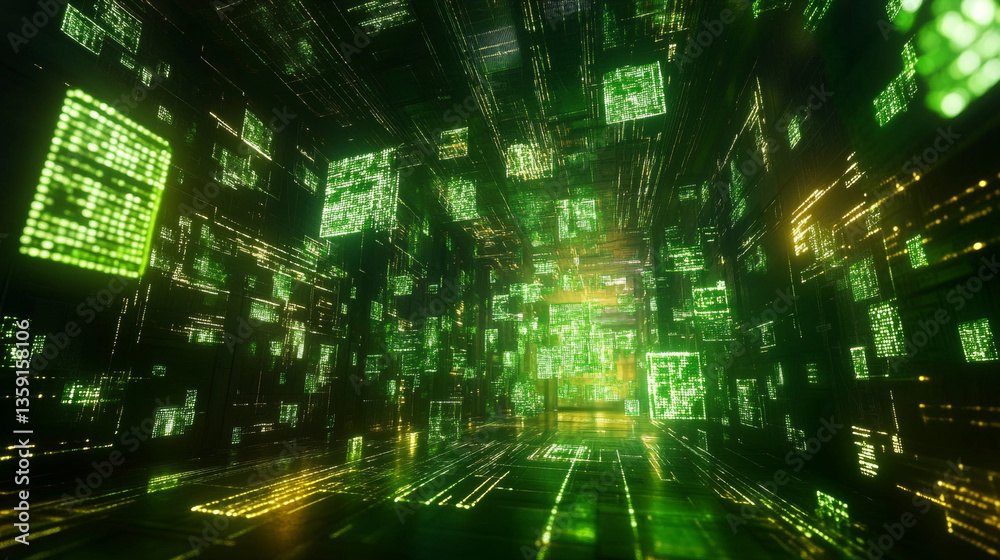 Poster binary code 3d illustration. digital data protection. cyberspace information flow. telecommunication