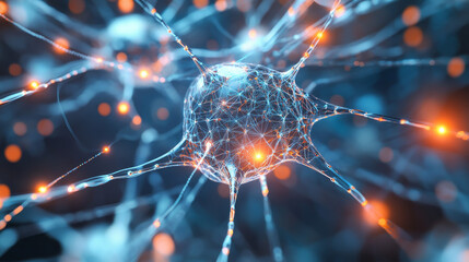 3D render Art poster. Nanotechnology in virtual reality. Neural structure of artificial intelligence. Synthetic matter and digital mind. Fantastic wallpaper close-up cyberspace