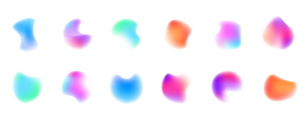 Set of defocused soft color gradient circles for creative graphic. Color gradient circle backgrounds, abstract colors blend mesh with soft neon light, vector shapes. PNG.