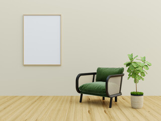 Cozy Living Room with Green Chair and Plant