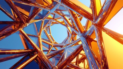Fototapeta premium Golden, abstract, futuristic architecture, sunrise sky