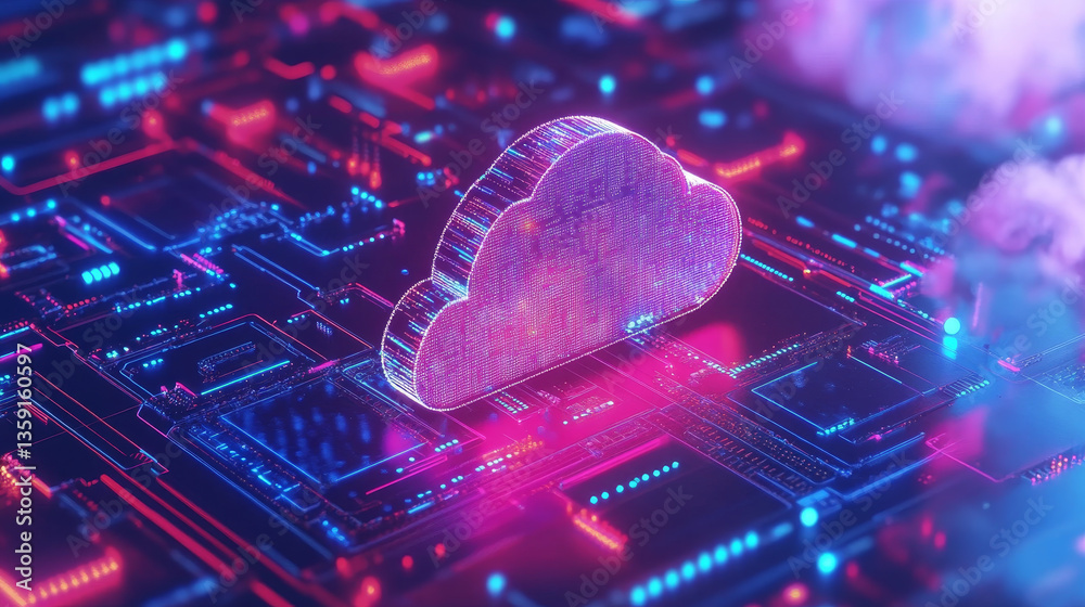 Poster cyber network 3d illustration. cloud technology. blockchain and database security. polygonal grid an