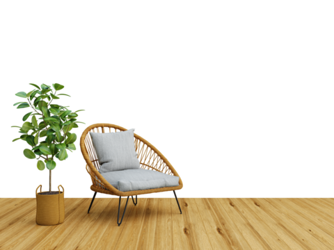 Free PNG wallpaper mockup Cozy corner with a wicker chair, plant, and wood flooring. in Interior Living Room, 3D rendering