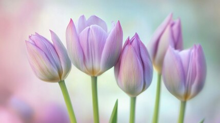 Fototapeta premium soft pastel purple tulips blooming in spring