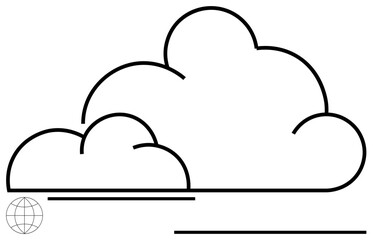 Line-art cloud with globe icon suggesting digital connectivity, data storage, or climate themes. Ideal for technology, networking, communication, environment, sustainability, innovation business