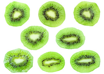 Fototapeta premium Set of green fesh kiwi slice isolated on a transparent background