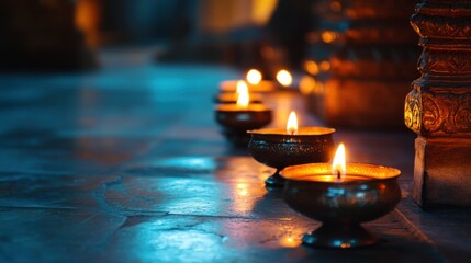 Serene Illumination: Glimmering Lights in Ancient Temple