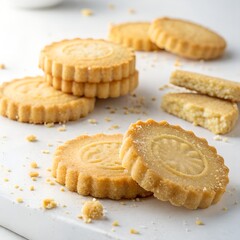 Round shortbread biscuits isolated on white.