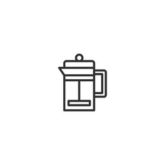 French press coffee icon in vector line art for cafe and kitchenware design