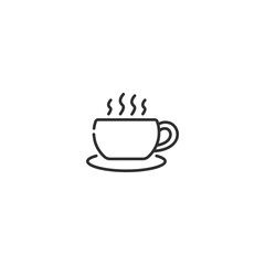 Vector line icon of a steaming coffee cup