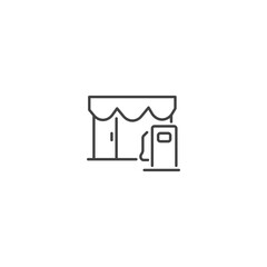 Vector line icon of small shop with doorway and awning