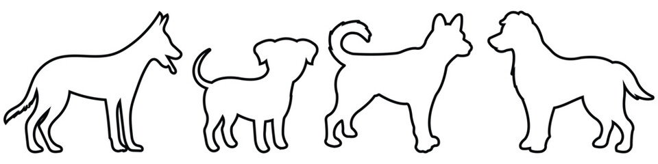 Dog silhouette, vector silhouette of dog on white background. Dog set silhouette black vector illustration. 