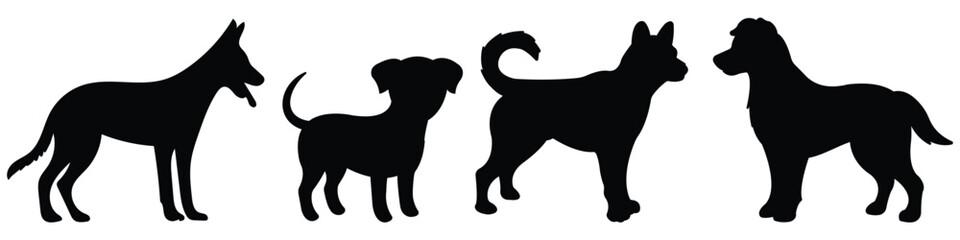Dog silhouette, vector silhouette of dog on white background. Dog set silhouette black vector illustration. 
