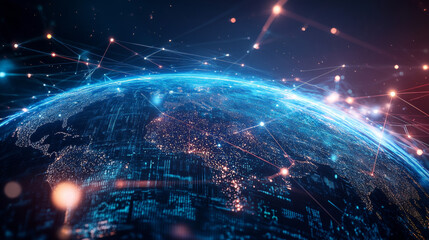 Wireless data transmission, high speed internet. Information flow in abstract cyberspace. Neural network 3D illustration. Big data and cybersecurity. Data stream. Global database and AI