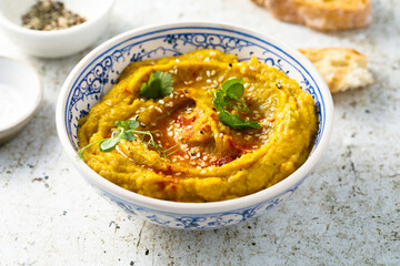 Homemade vegetable dip with sesame seeds