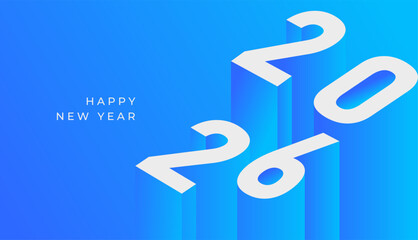 Happy New Year 2026 3d isometric futuristic gradient blue, celebration, greeting card, invitation, calendar concept. Design template post new year 2026.