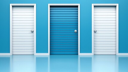 Three Doors Choices Decision Making Concept Blue Wall White Doors Blue Door