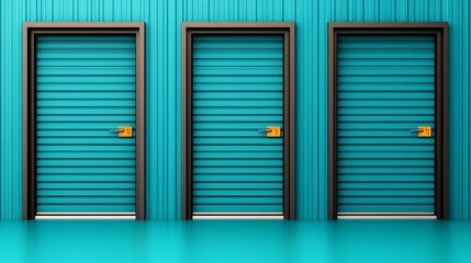 Three Teal Blue Storage Unit Doors on a Wall Modern Self Storage Units