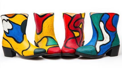Colorful Ankle Boots on White Background