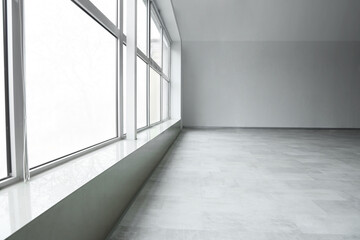 Obraz premium Empty room with stylish clean laminate flooring