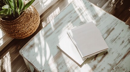 Light Grey Wooden Table with Daily Planner in Palm Springs Interior
