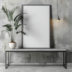 Horizontal Empty Poster Mockup in Thin Gray Frame