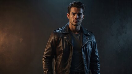 Fototapeta premium young man in leather jacket