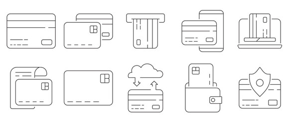 Icons Secure Financial Transactions, A Clean Line Art Illustration of Banking and Payment Methods