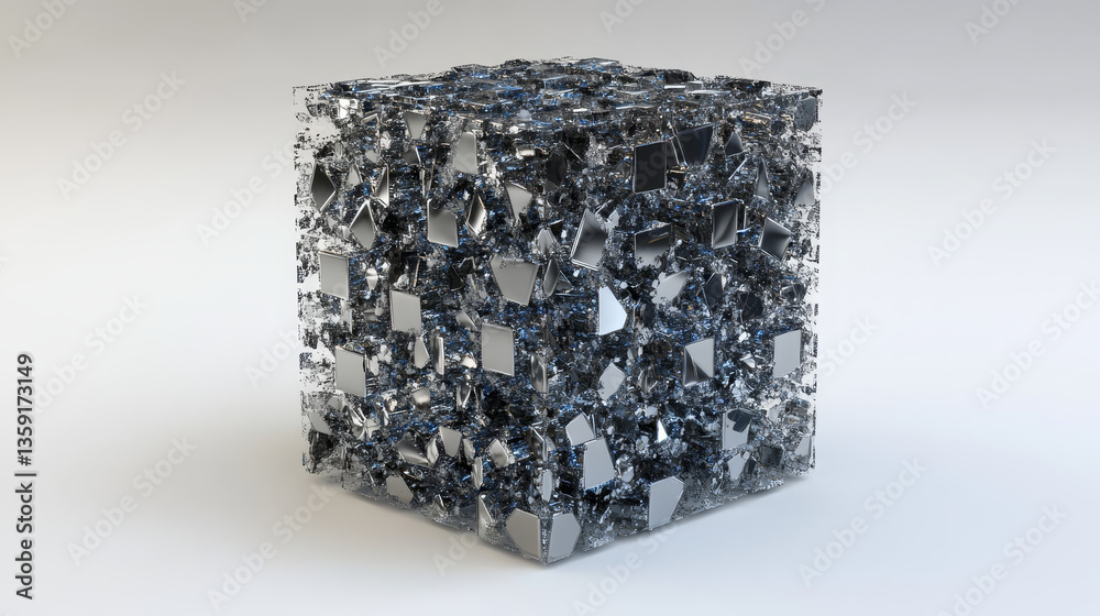 Poster isolated background. cube assembled from cubes. blockchain 3d illustration, cyber network, data arra