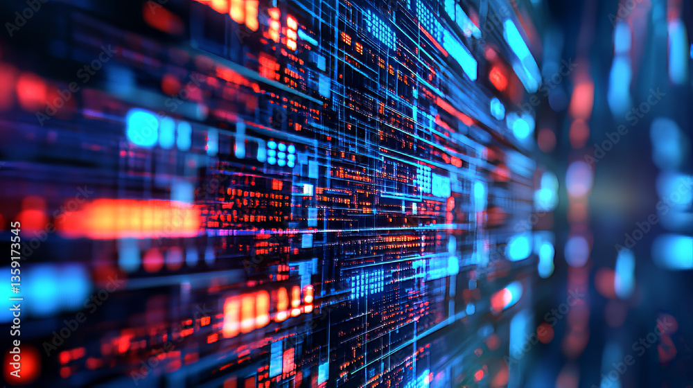 Poster digital data base 3d illustration. abstract concept of a future computer. innovation in world of hig