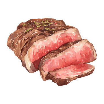 watercolor steak sliced, cooked, isolated clip art preview