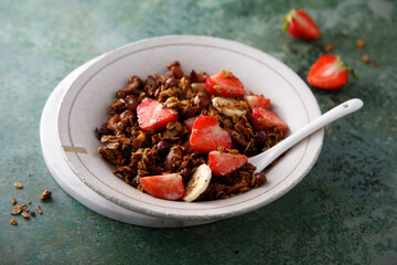 Homemade granola with fresh strawberry