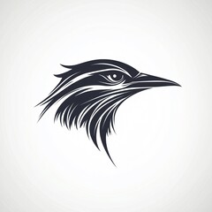 Obraz premium Intricate Black Bird Head Silhouette with Sharp Beak and Flowing Feathers