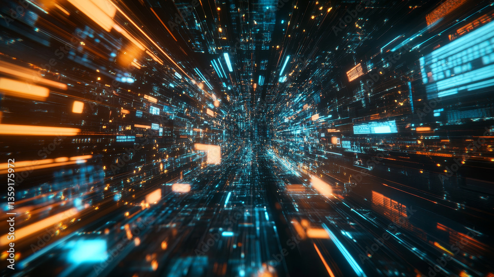 Aufkleber digital data stream. big data metaverse. 3d illustration of network field of code strings