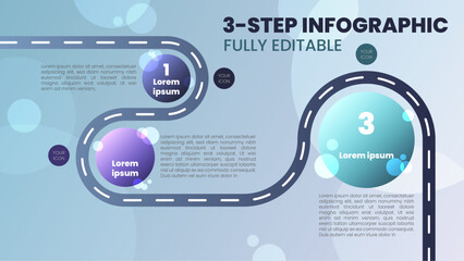Three-step infographic shaped as a winding road