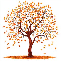 Beautiful autumn tree with vibrant orange leaves against a white background showcasing the beauty of nature and seasonal change