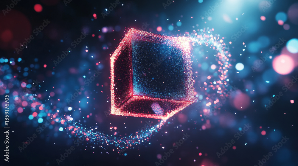 Poster background template with 3d cube geometric objects and planet rings circles. modern color graded tem