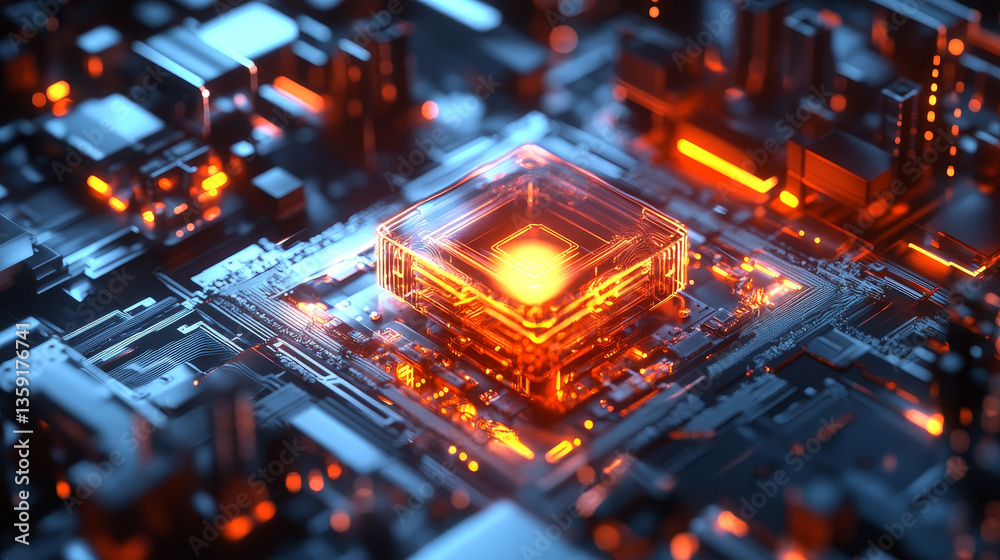Poster abstract tech background 3d illustration. quantum computer architecture. futuristic technologies in 