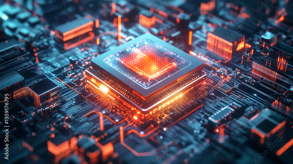 Poster abstract tech background 3d illustration. quantum computer architecture. futuristic technologies in 