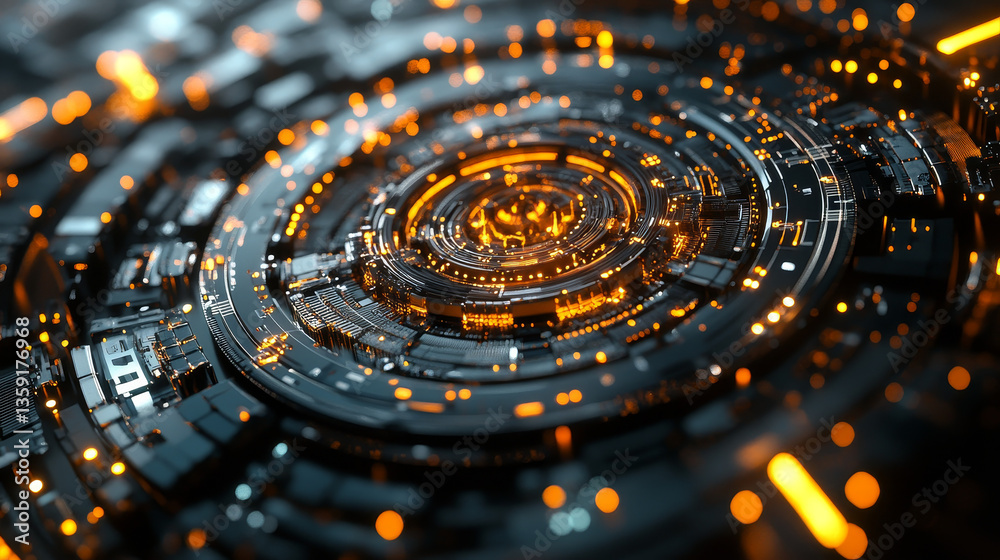Poster abstract tech background 3d illustration. quantum computer architecture. futuristic technologies in 